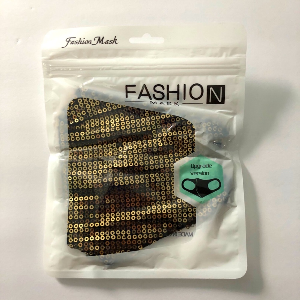 NWT! Fashion Face Mask w/ Gold Sequins & Black …